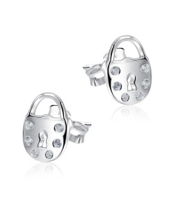 Lock with CZ Stone Silver Ear Stud STS-5134